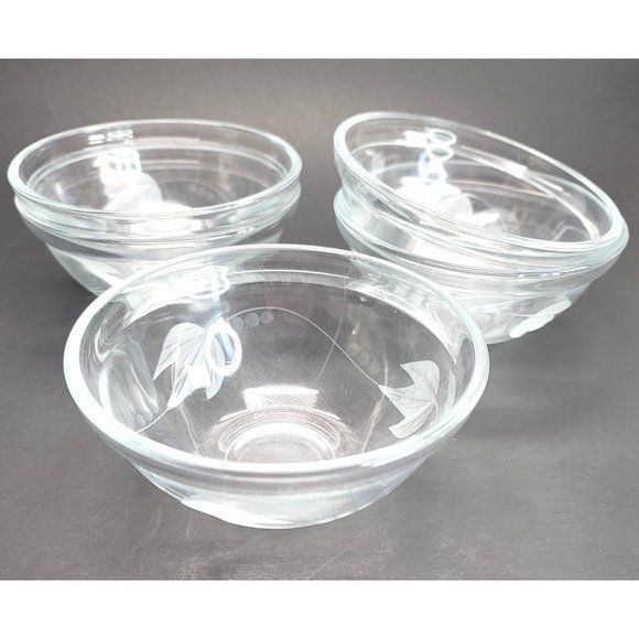Vintage Morning Glory Glass Leaf Bowls Etched Frosted Raised Rim Set of 5 Pd80 - Picture 2 of 9